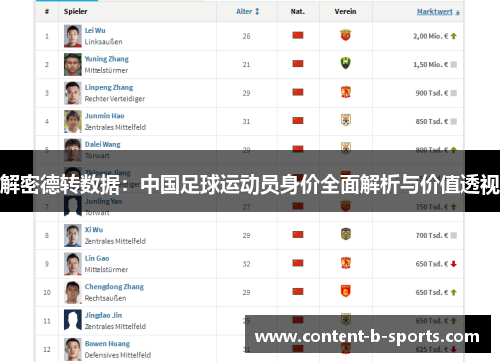 解密德转数据：中国足球运动员身价全面解析与价值透视